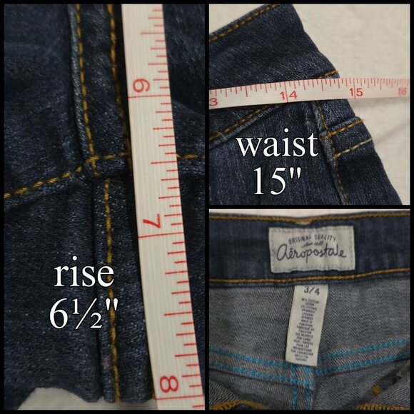 Aeropostale ✦ Denim Cuffed Shorts ✦ Blue Distressed Jean Cutoffs Sz 3/4 EUC - Picture 9 of 12